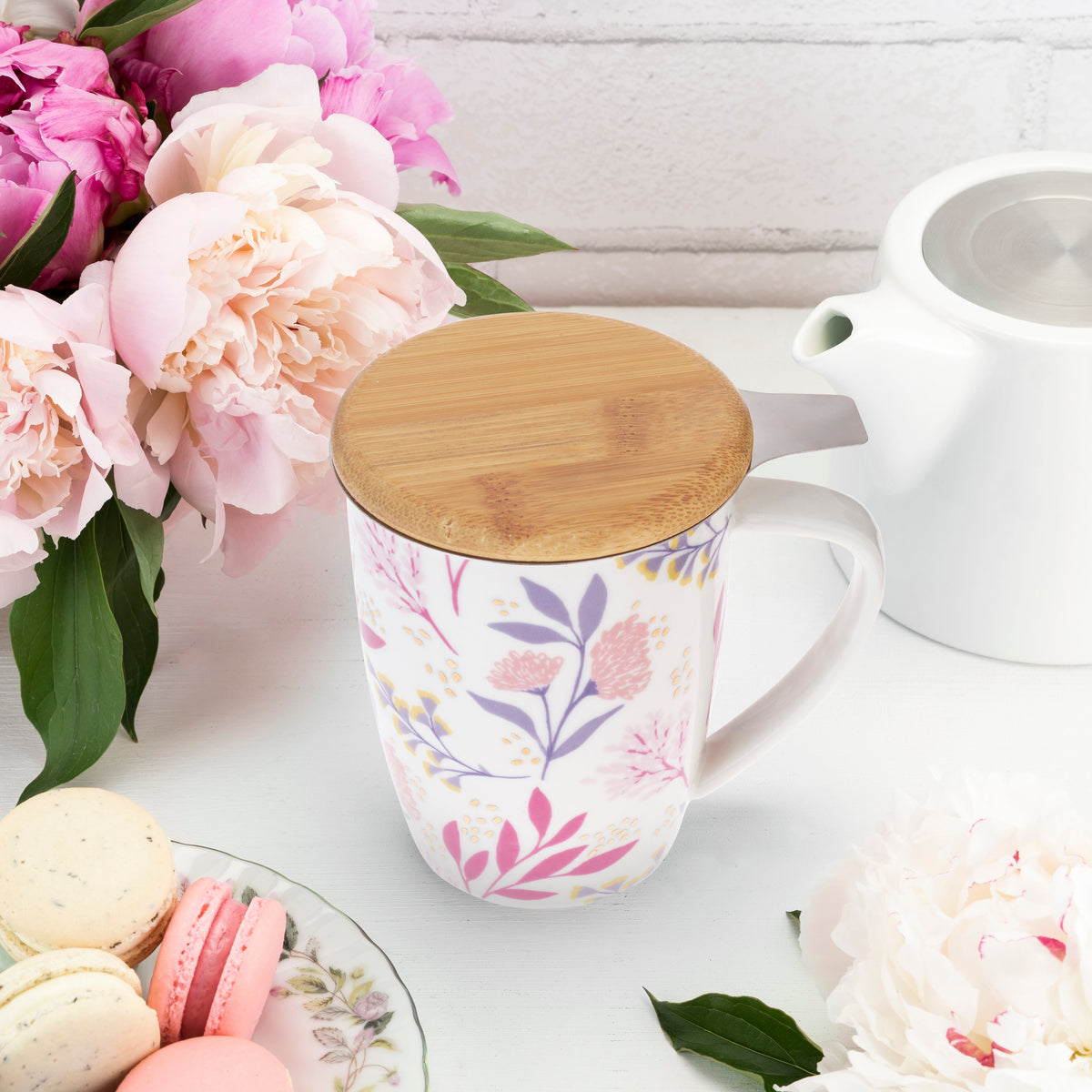 Bailey: Botanical Bliss Ceramic Tea Mug & Infuser